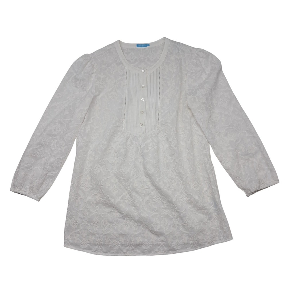 J. McLaughlin Rosaline Top Women's Small White Lace Embroidered Romantic Silk